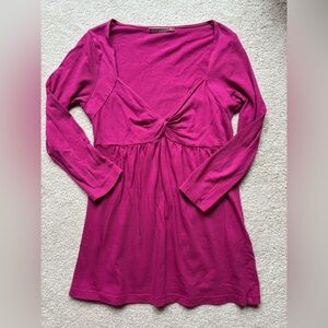 Velvet brand fuchsia cotton 3/4 sleeve twist front top size S/P.